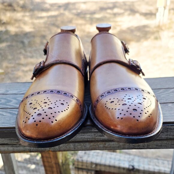 Magnanni 9.5-M Tan  Monk Strap Mens Dress Shoes - Picture 9 of 14